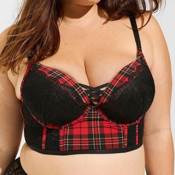 ❤️NWT VINTAGE TORRID BRA -DIAMONTE RHINESTONE XO PLUNGE PUSH UP - BACK SMOOTHING - Picture 1 of 14